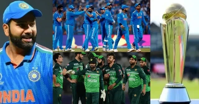 ICC Champions Trophy 2025 के लिए दुबई में आयोजित होने वाले भारत-पाकिस्तान के रोमांचक मैच का पोस्टर।