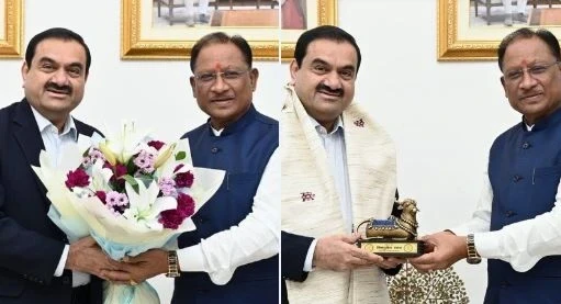 गौतम अडानी की छत्तीसगढ़ मुख्यमंत्री विष्णु देव साय से मुलाकात, जिसमें राज्य में विभिन्न क्षेत्रों में ₹60,000 करोड़ के निवेश की योजना पर चर्चा की गई।