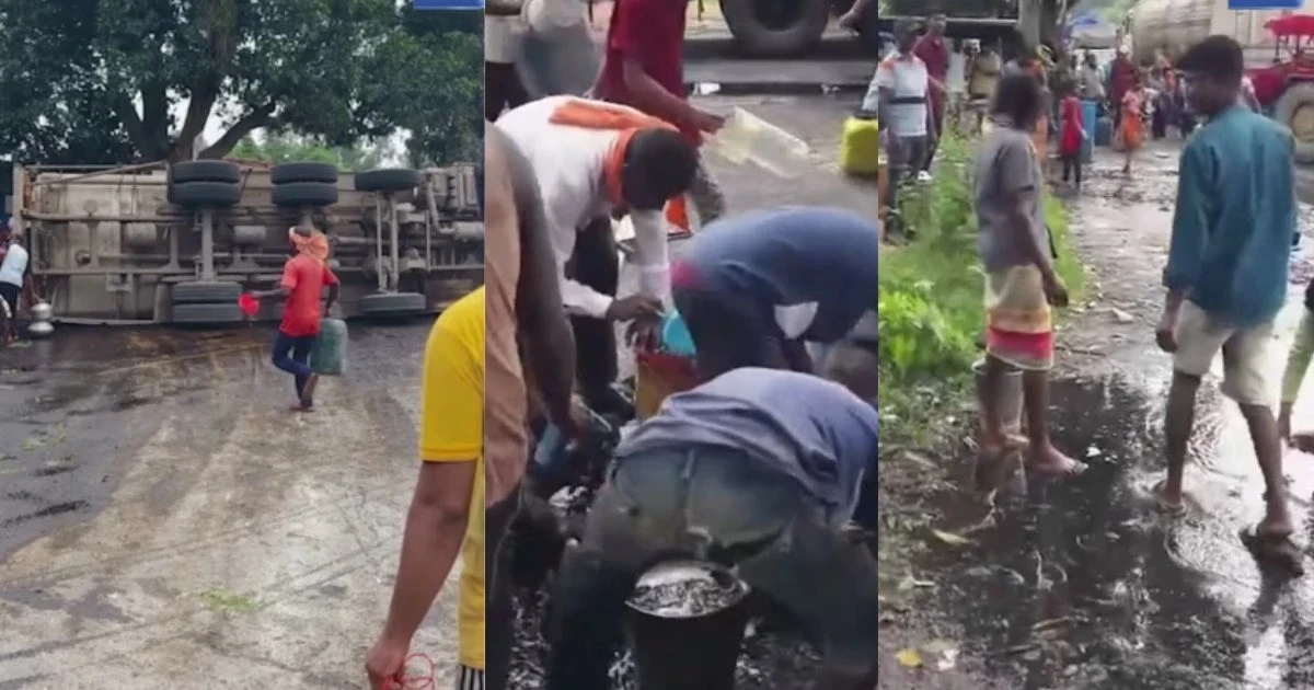 Video Viral: तेल टैंकर पलटते ही मची अफरातफरी, डीजल लूटने उमड़ी भीड़ – देखें वीडियो Video Viral: तेल टैंकर पलटते ही मची अफरातफरी, डीजल लूटने उमड़ी भीड़ – देखें वीडियो