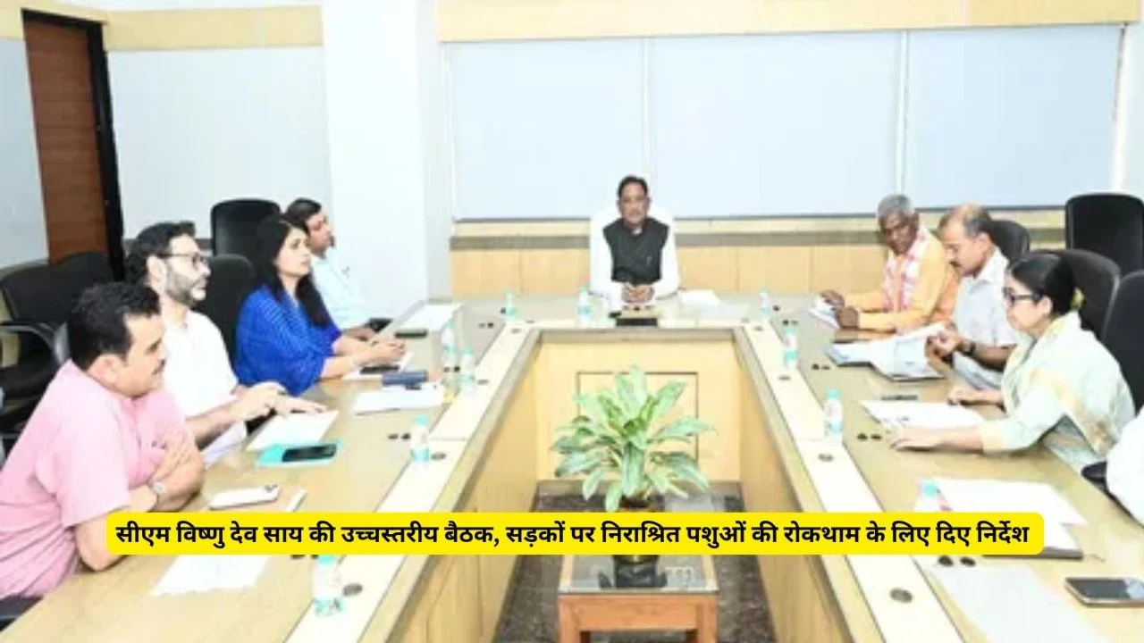 सीएम विष्णुदेव साय हाईलेवल मीटिंग में अधिकारियों को निर्देश देते हुए