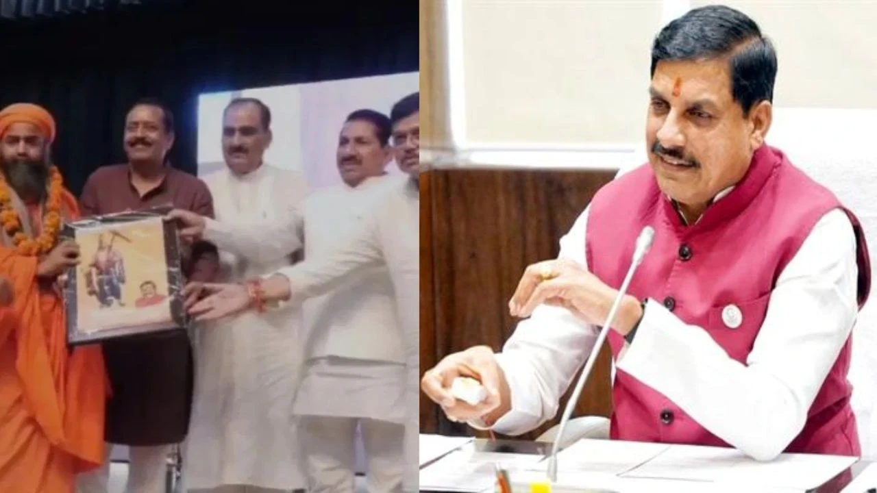 CM Dr. Mohan Yadav virtually addressing the Kisan Samman Samaroh on Balram Jayanti at Gwalior’s Rajmata Vijayaraje Scindia Krishi Vishwavidyalaya.