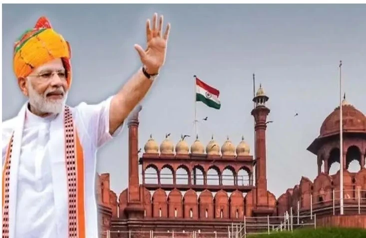Prime Minister Narendra Modi addressing the nation from the Red Fort on Independence Day 2025.