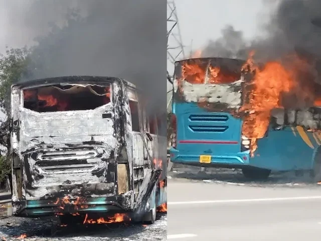 Bus caught fire
