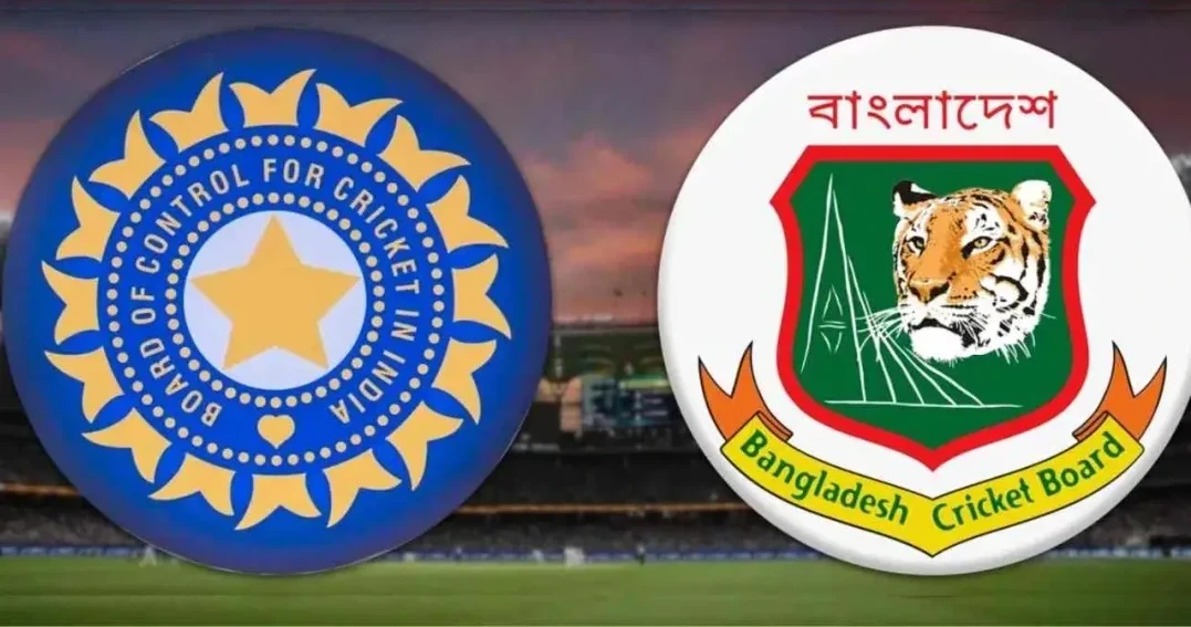 भारत और बांग्लादेश क्रिकेट टीम के खिलाड़ी मैदान पर मुकाबले के दौरान