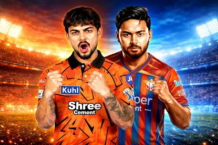 LSG vs SRH IPL 2026 मैच हैदराबाद के राजीव गांधी इंटरनेशनल क्रिकेट स्टेडियम में खेला जाता हुआ दृश्य