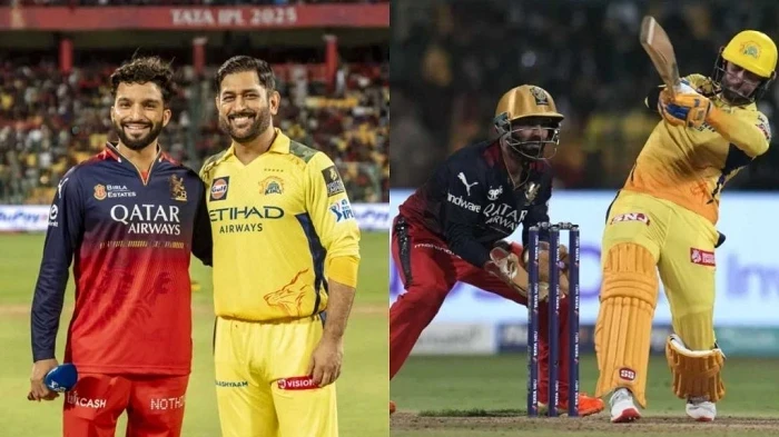 RCB vs CSK IPL 2026 मैच बेंगलुरु के एम. चिन्नास्वामी स्टेडियम में खेलते खिलाड़ी