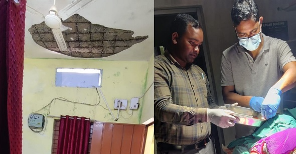 Image showing a health center building with a damaged roof.