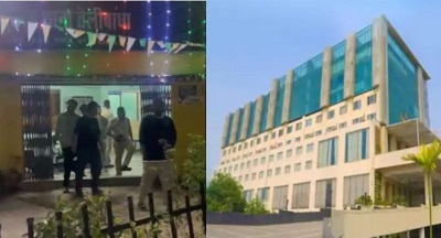 "रायपुर के होटल बेबीलॉन कैपिटल में चल रहे हाई-प्रोफाइल जुए के फड़ पर पुलिस की छापेमारी, जिसमें कई रसूखदार जुआरियों को पकड़ा गया।"